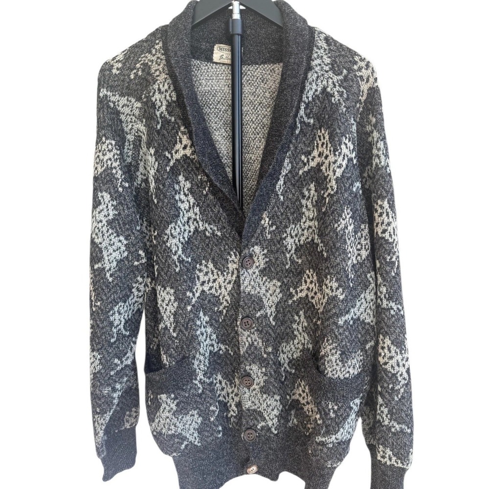 Vintage Missoni for Bullocks Mens L Wool Alpaca Horse Print Cardigan Grandpa